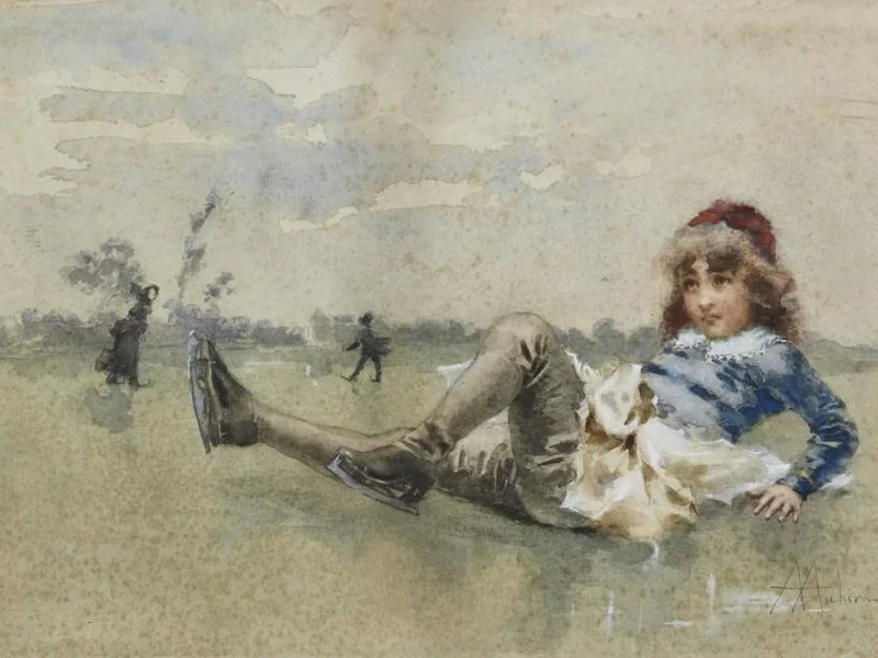 1850-Angelo Achini - Bambina con i pattini